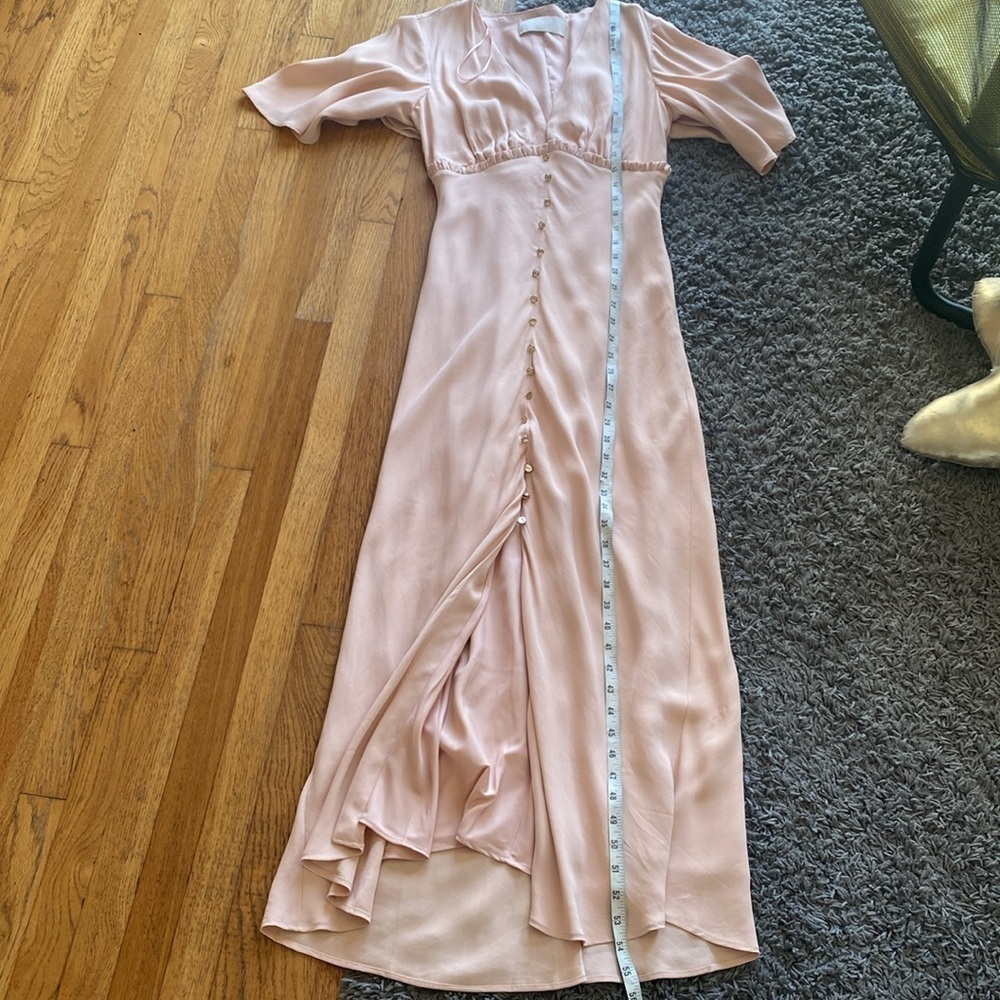 KEEPSAKE Kinship Blush Pink V Neck Gold Button Flare Sleeve Midi Dress Size 4 - Picture 11 of 16